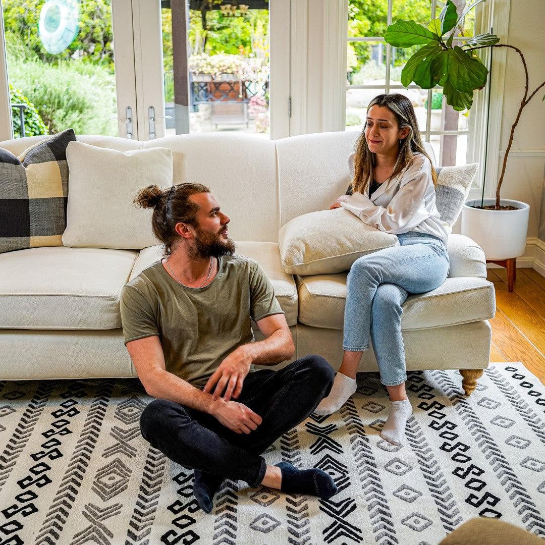 Machine Washable Area Rug, Reversible Black and White Geometric - OPA-K5023-BLA-3X5-3.1 - Arconiz