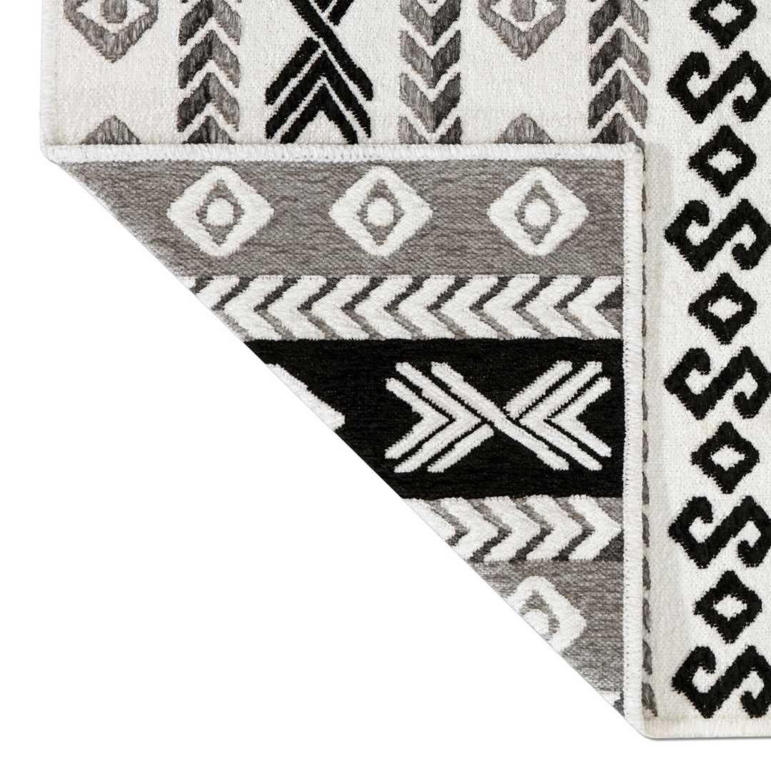 Machine Washable Area Rug, Reversible Black and White Geometric - OPA-K5023-BLA-3X5-3.1 - Arconiz