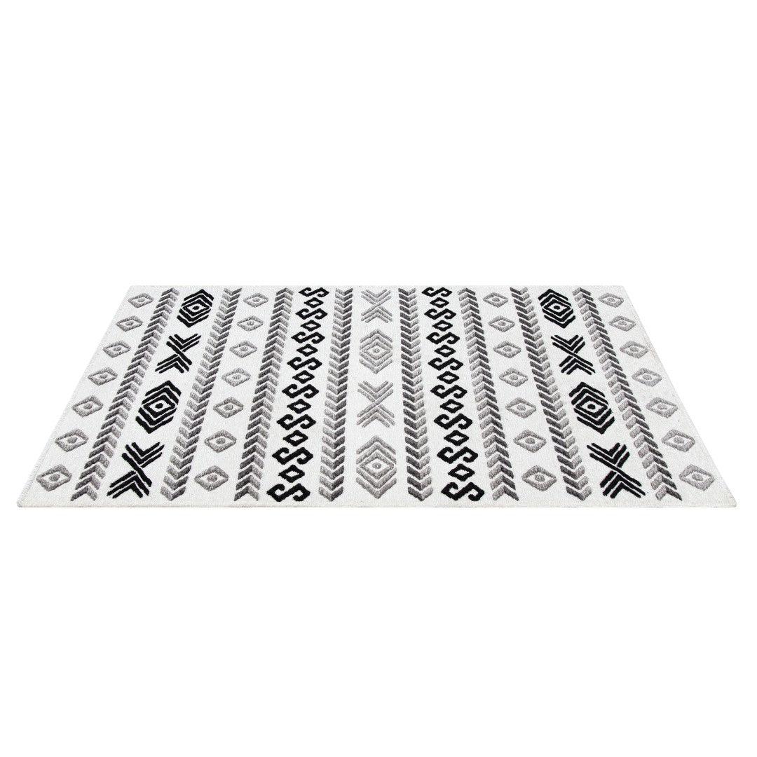 Machine Washable Area Rug, Reversible Black and White Geometric - OPA-K5023-BLA-3X5-3.1 - Arconiz