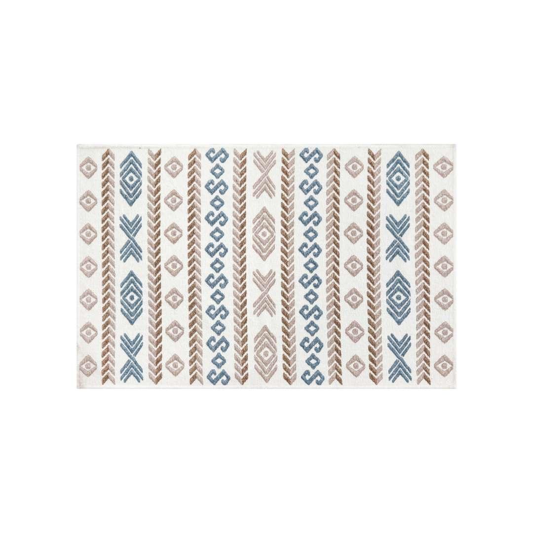 Machine Washable Reversible Geometric Tribal Area Rug, Blue & Beige - OPA-K5023-BLU-3X5-3.1 - Arconiz