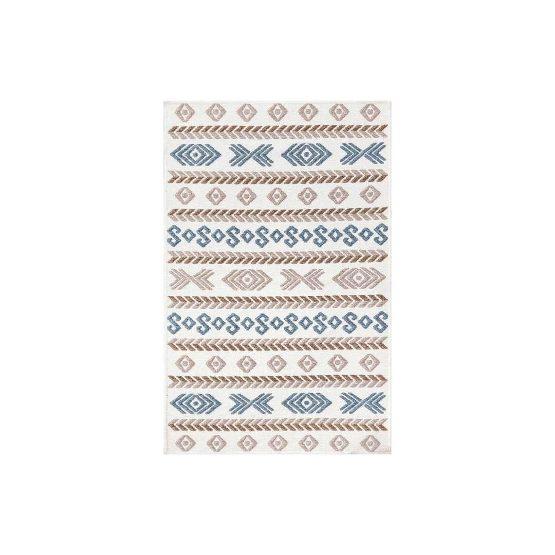 Machine Washable Reversible Geometric Tribal Area Rug, Blue & Beige - OPA-K5023-BLU-5X7-3.1 - Arconiz