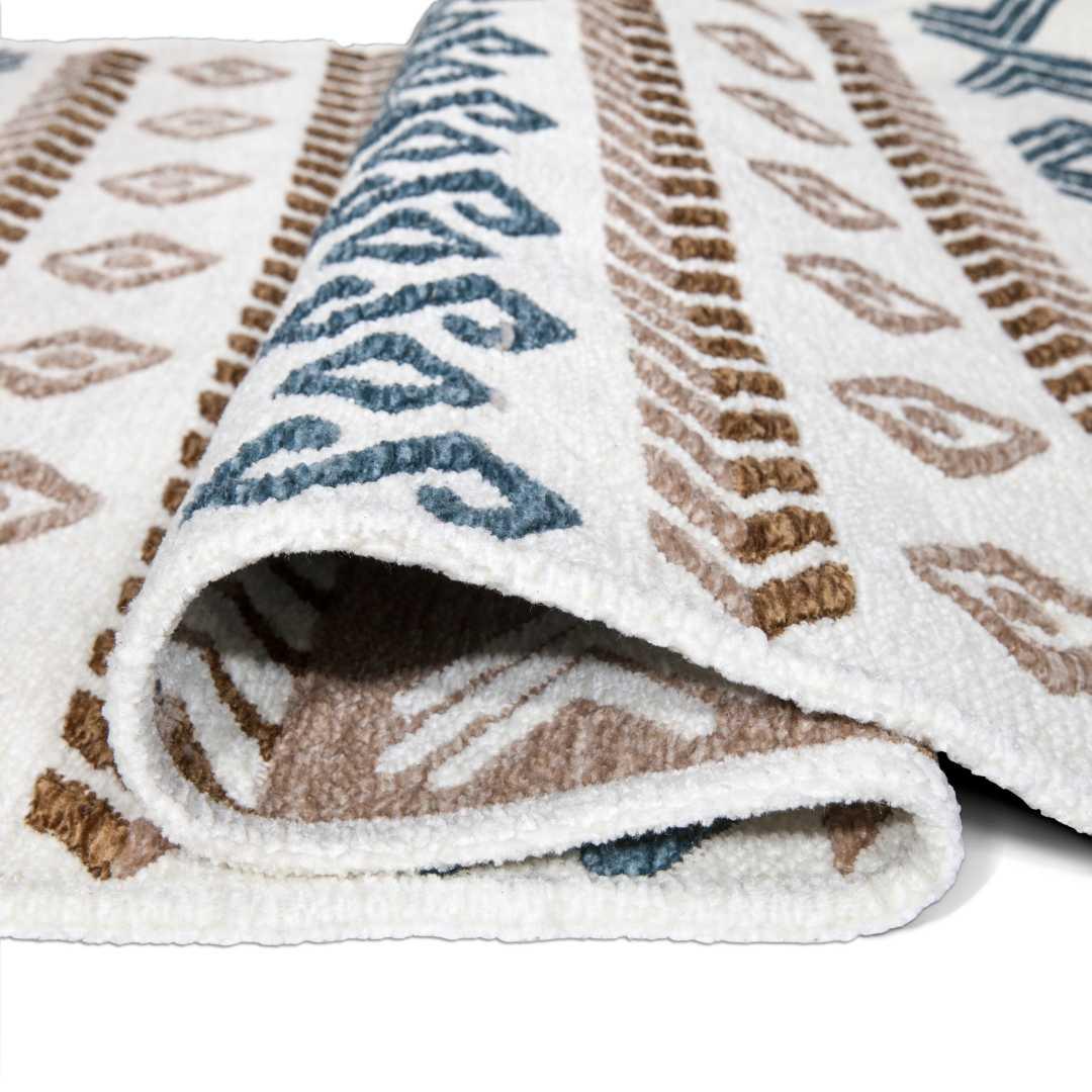 Machine Washable Reversible Geometric Tribal Area Rug, Blue & Beige - OPA-K5023-BLU-8X10-3.1 - Arconiz