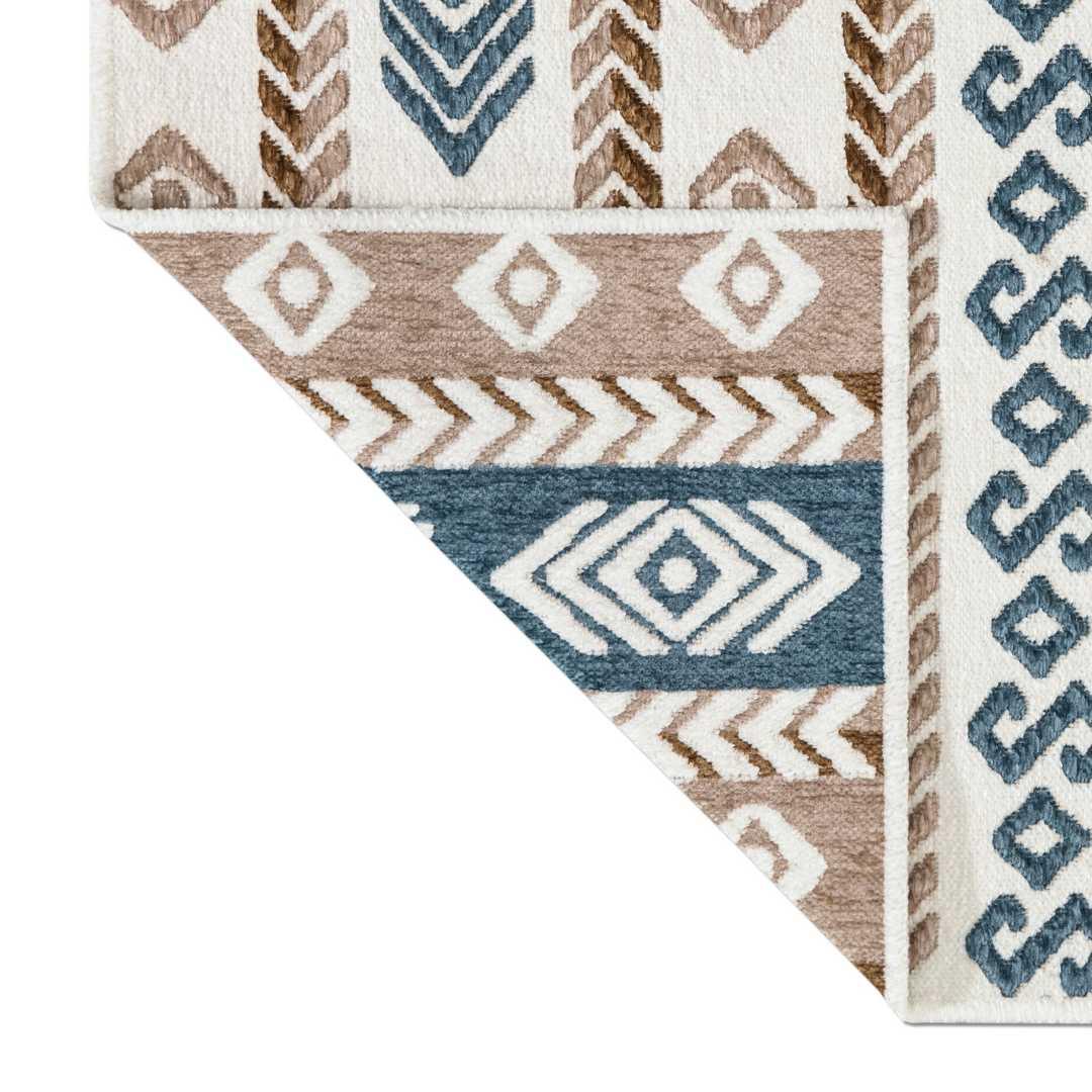 Machine Washable Reversible Geometric Tribal Area Rug, Blue & Beige - OPA-K5023-BLU-8X10-3.1 - Arconiz