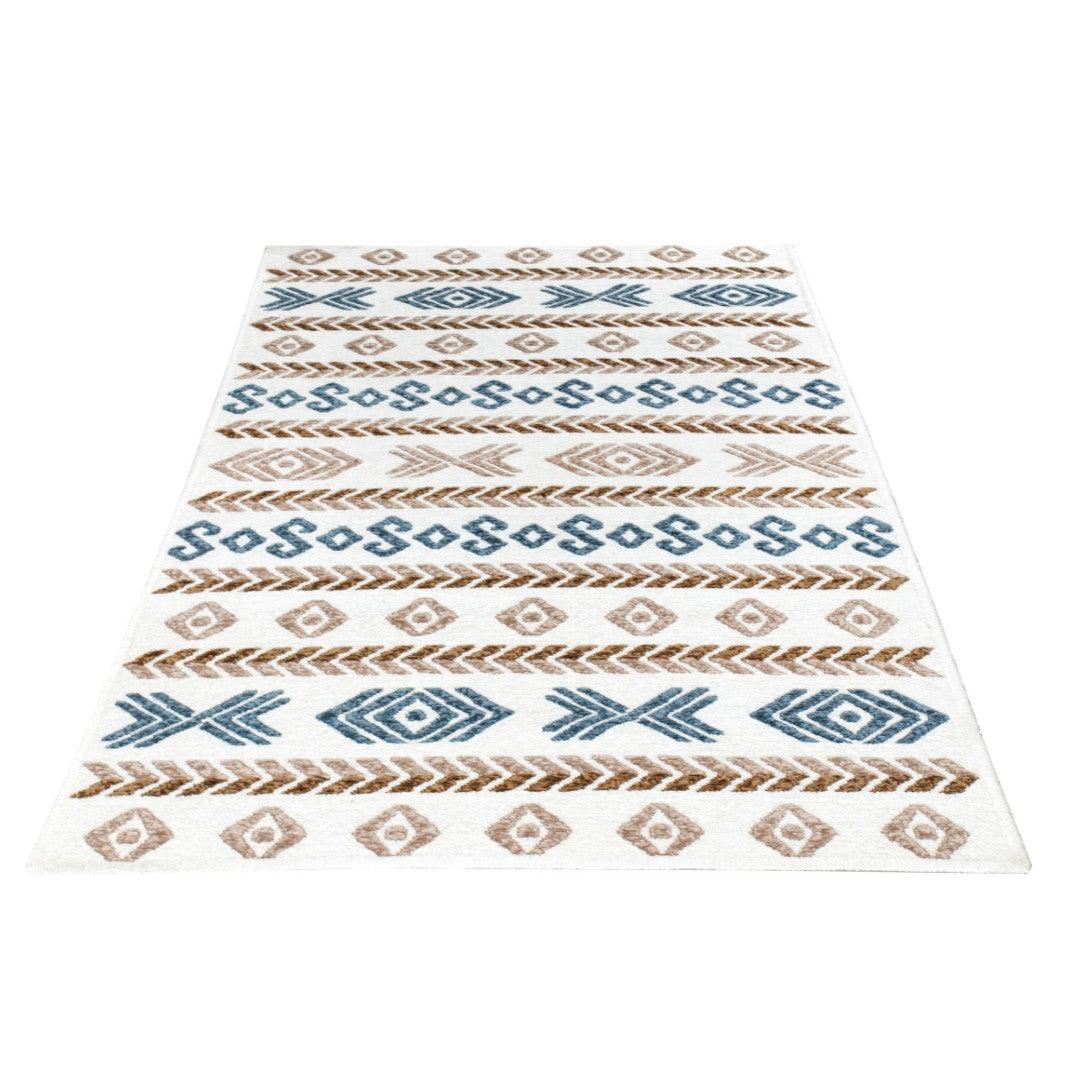 Machine Washable Reversible Geometric Tribal Area Rug, Blue & Beige - OPA-K5023-BLU-8X10-3.1 - Arconiz
