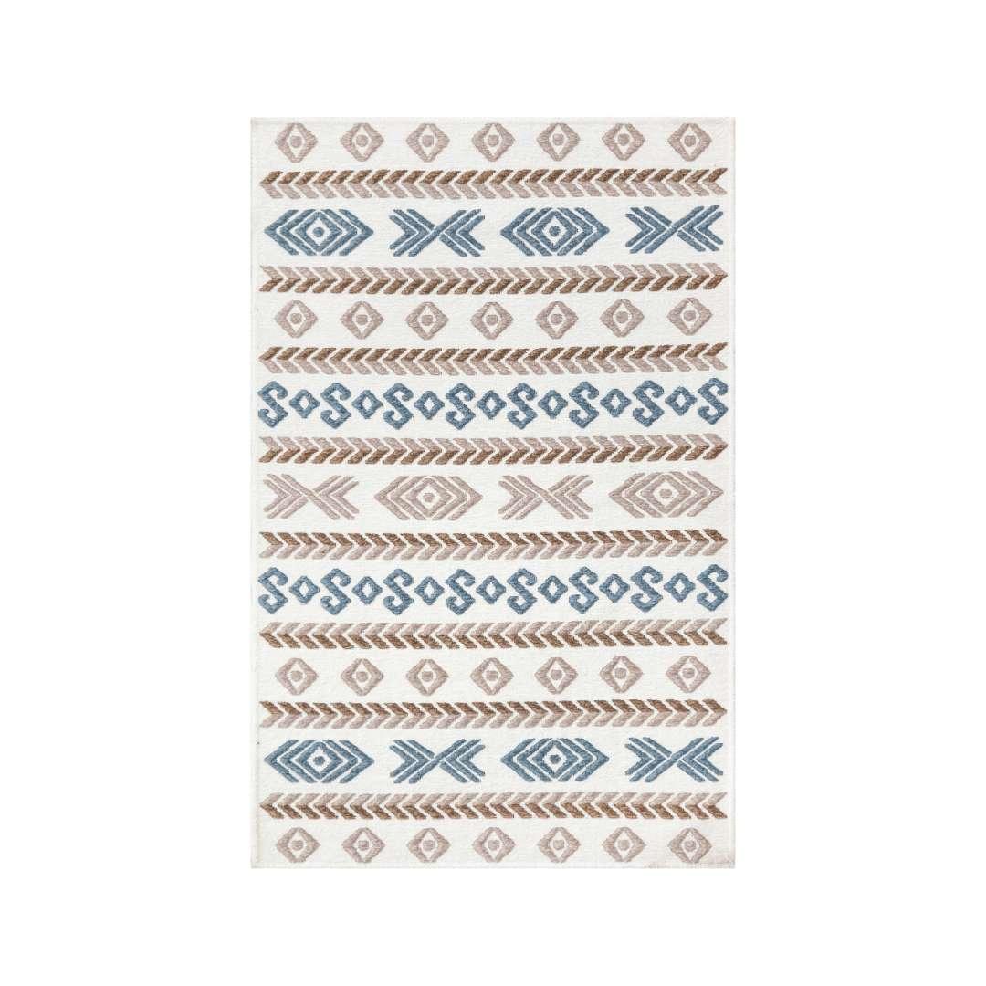 Machine Washable Reversible Geometric Tribal Area Rug, Blue & Beige - OPA-K5023-BLU-8X10-3.1 - Arconiz