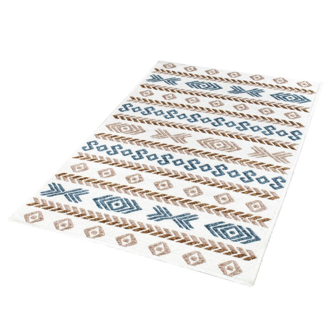 Machine Washable Reversible Geometric Tribal Area Rug, Blue & Beige - OPA-K5023-BLU-8X10-3.1 - Arconiz