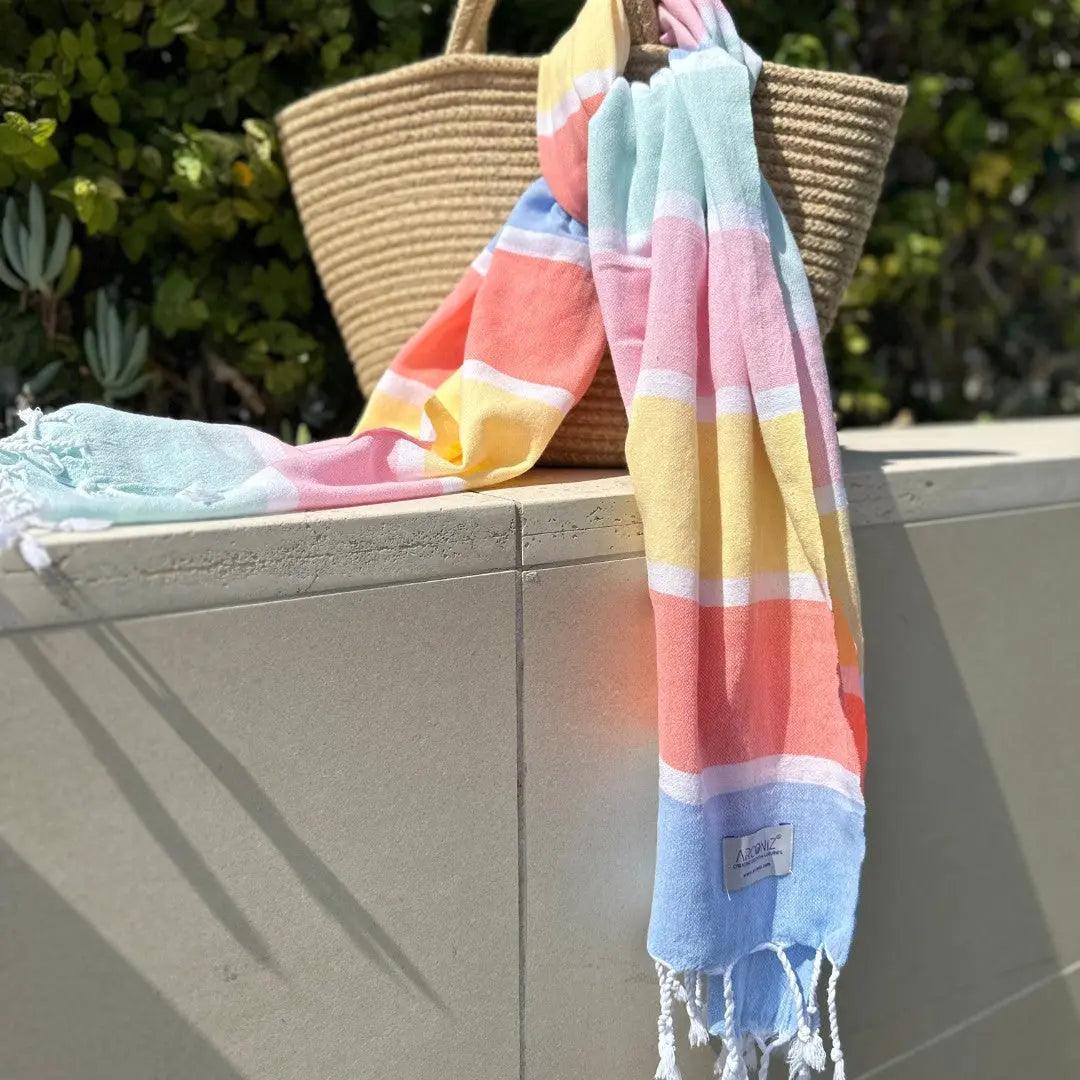 Arconiz Rainbow Turkish Cotton Beach Towel ( 6 Piece Set ) - Sul-Pest-200-95175-2S-Multi-6 SET - Arconiz
