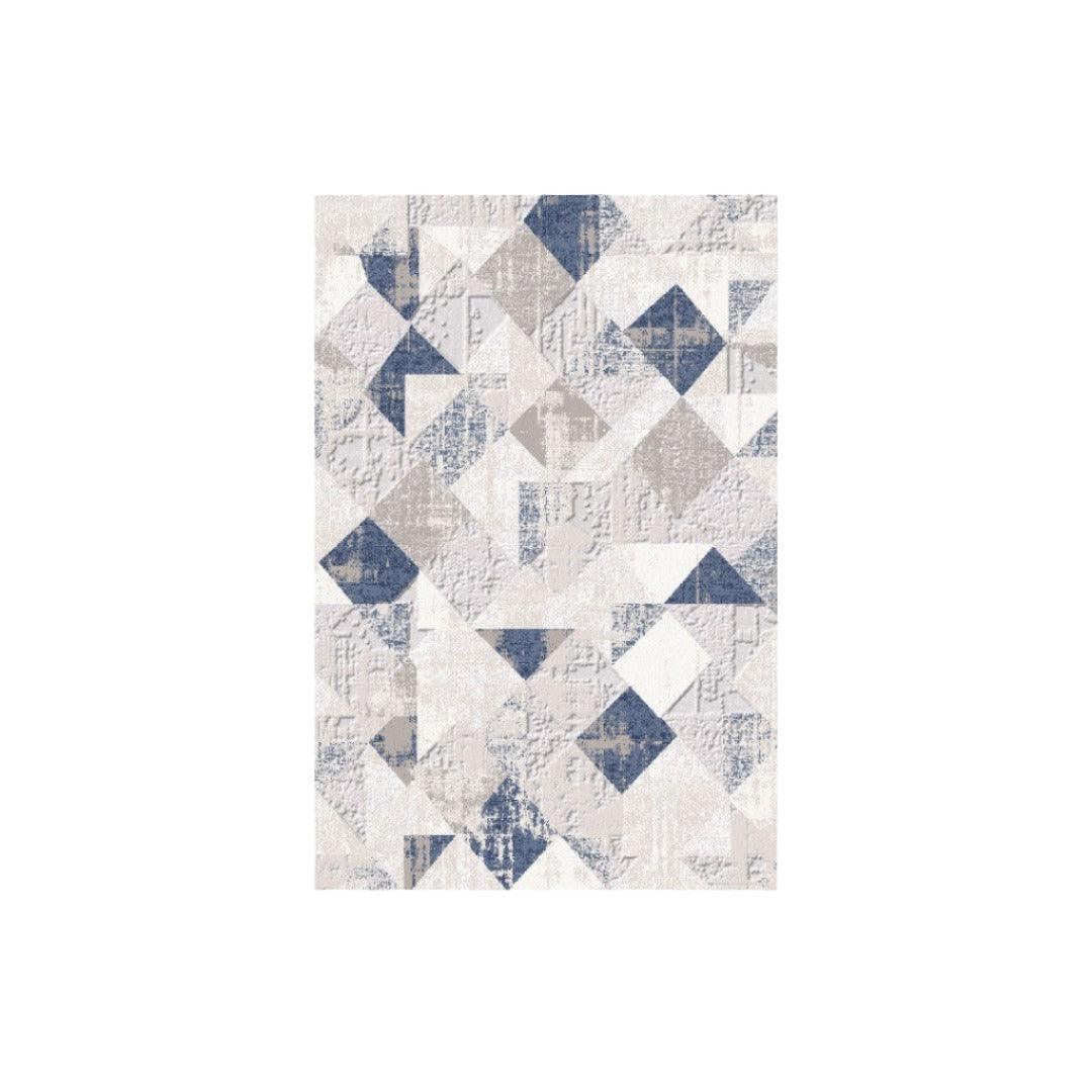 Geometric Pattern Area Rug, Distressed Style, Blue & Gray - RUB-10128-DAR-5X7-5.1 - Arconiz