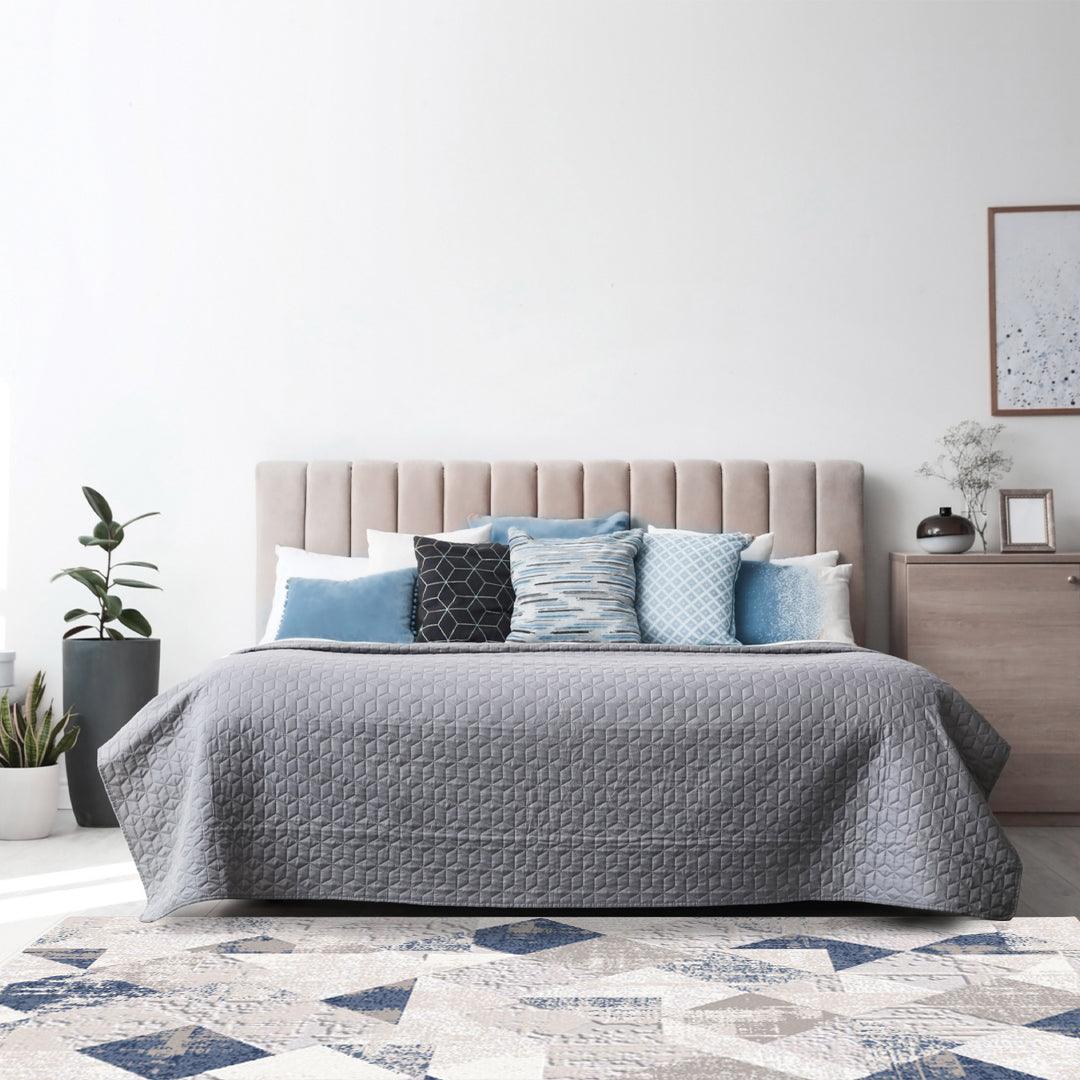 Geometric Pattern Area Rug, Distressed Style, Blue & Gray - RUB-10128-DAR-5X7-5.1 - Arconiz