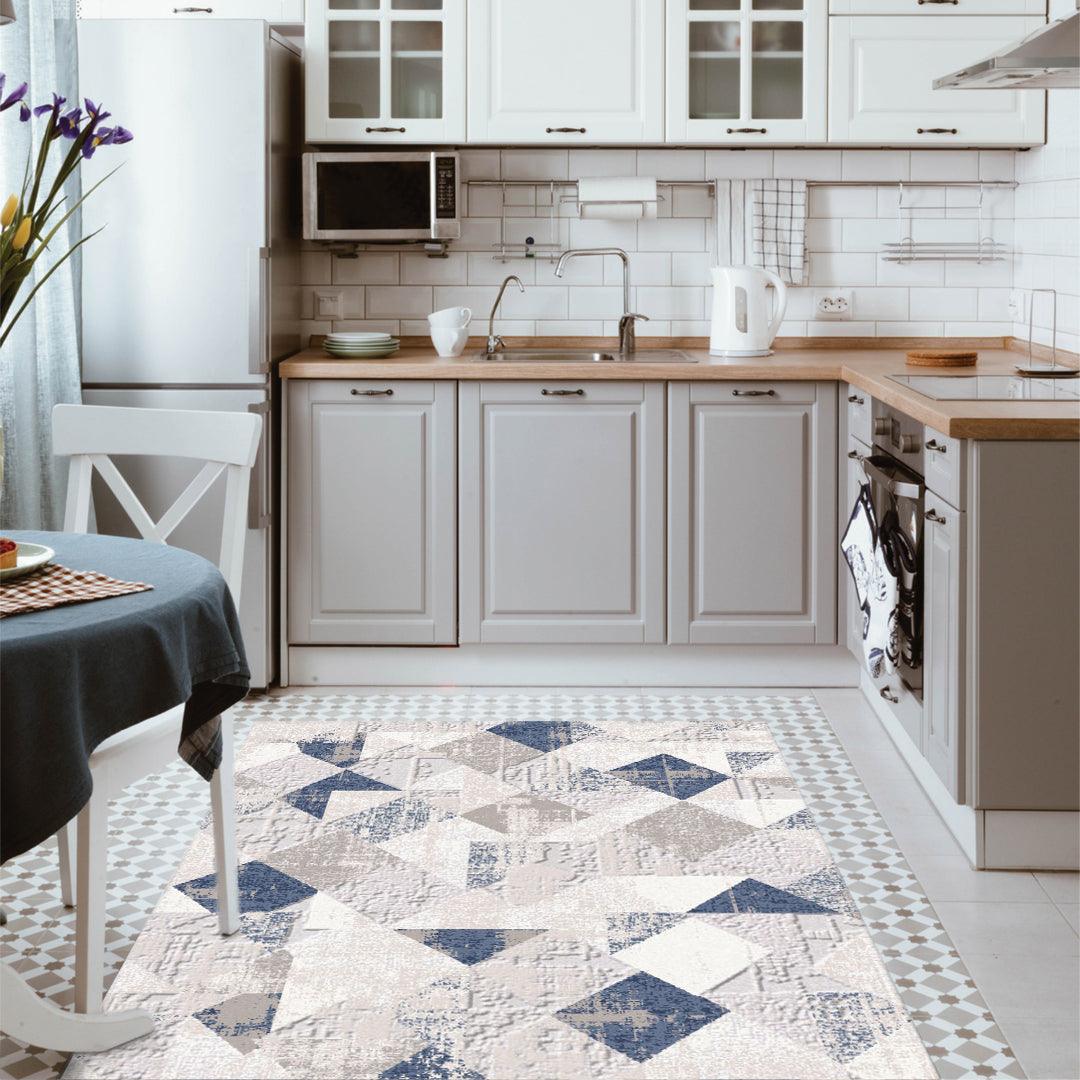Geometric Pattern Area Rug, Distressed Style, Blue & Gray - RUB-10128-DAR-5X7-5.1 - Arconiz