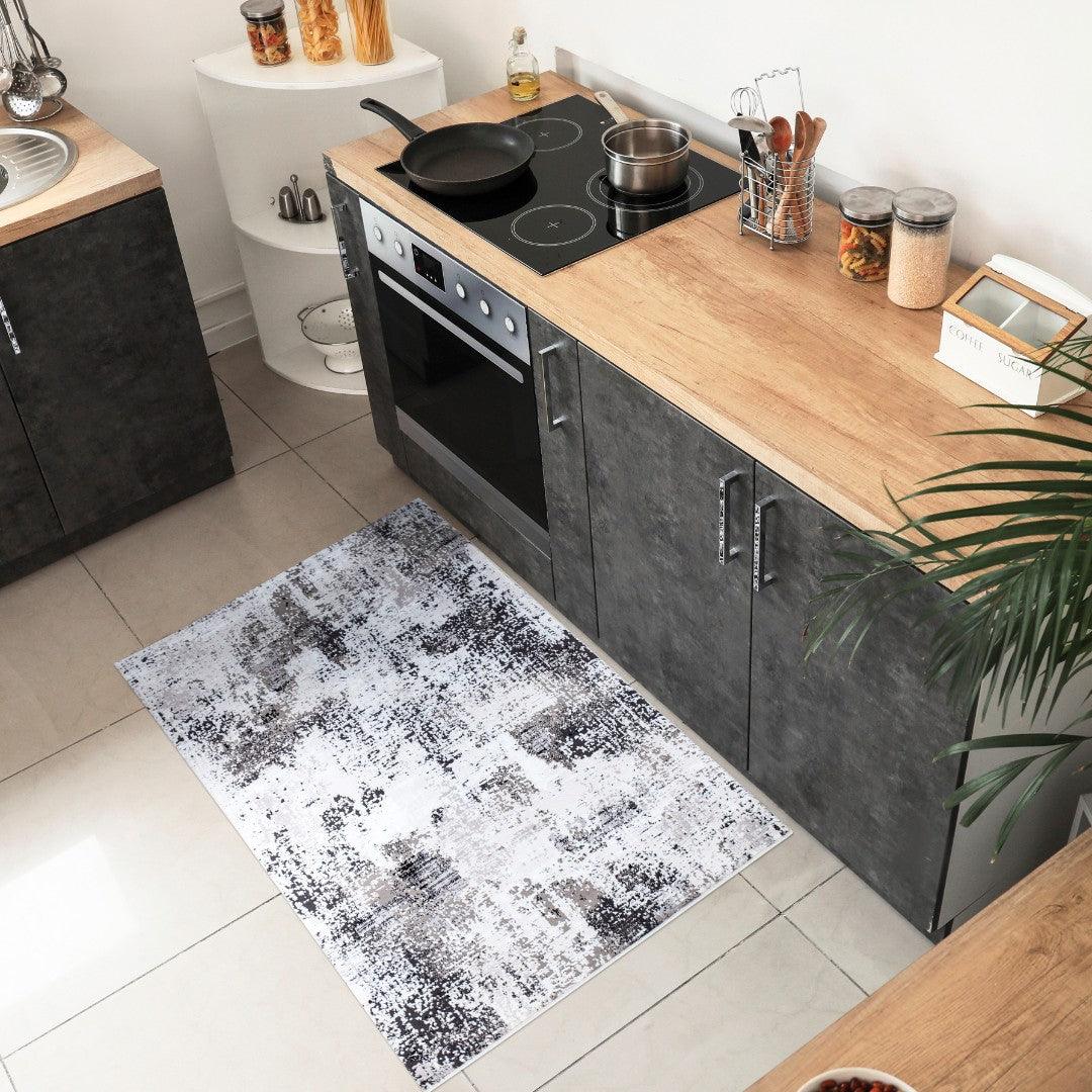 Gray and Black Abstract Area Rug - Soft, High Pile, Durable, Non-Shedding - RUB-25021-BLA-3X5-5.1 - Arconiz