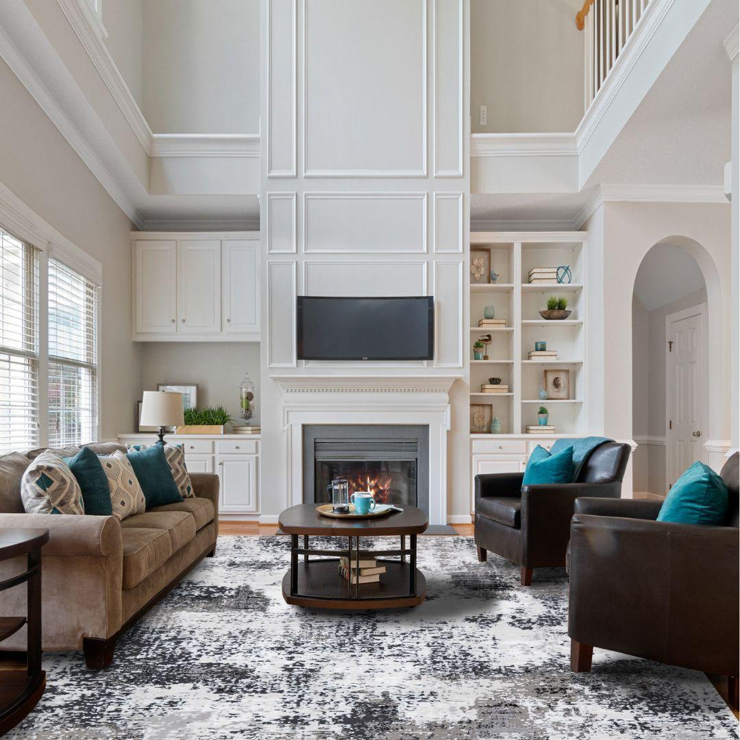 Gray and Black Abstract Area Rug - Soft, High Pile, Durable, Non-Shedding - RUB-25021-BLA-3X5-5.1 - Arconiz