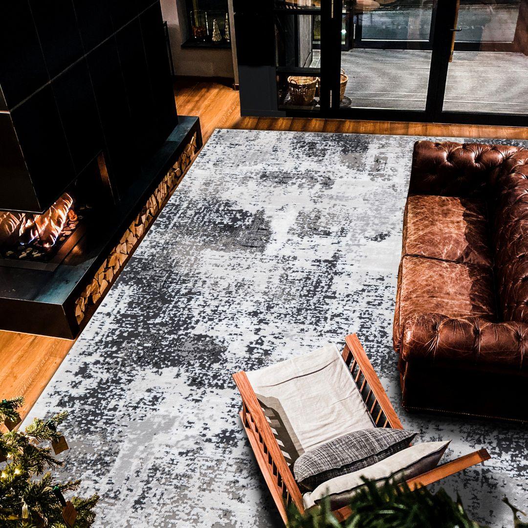 Gray and Black Abstract Area Rug - Soft, High Pile, Durable, Non-Shedding - RUB-25021-BLA-3X5-5.1 - Arconiz