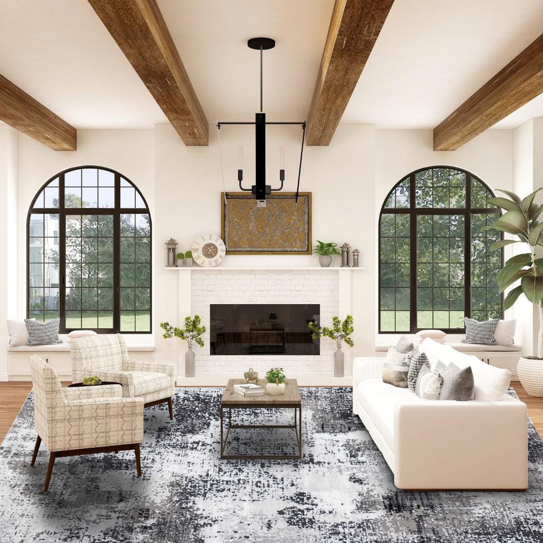 Gray and Black Abstract Area Rug - Soft, High Pile, Durable, Non-Shedding - RUB-25021-BLA-3X5-5.1 - Arconiz