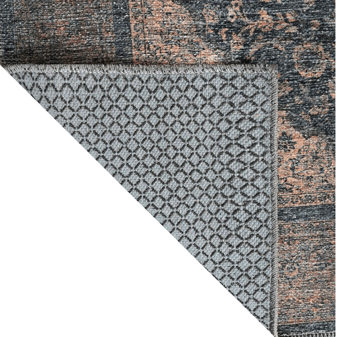 Machine Washable Oriental Rug, Vintage Distressed Medallion, Blue-Gold - SAP-P1071-GOL-2X3-2.3.1 - Arconiz