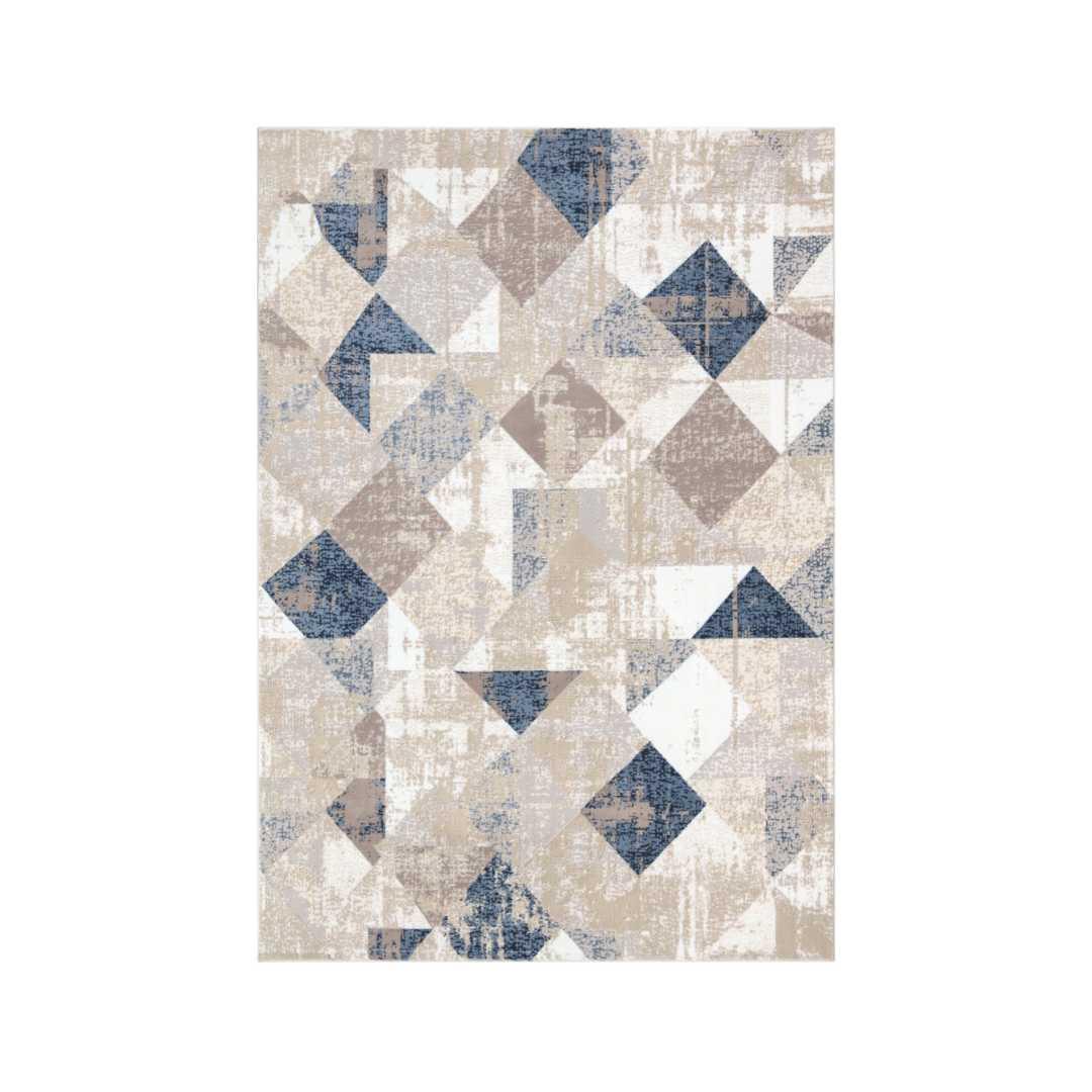 Modern Geometric Area Rug 5x7 - Beige, Blue, Gray - RUB-10128-BLU-5X7-5.1 - Arconiz