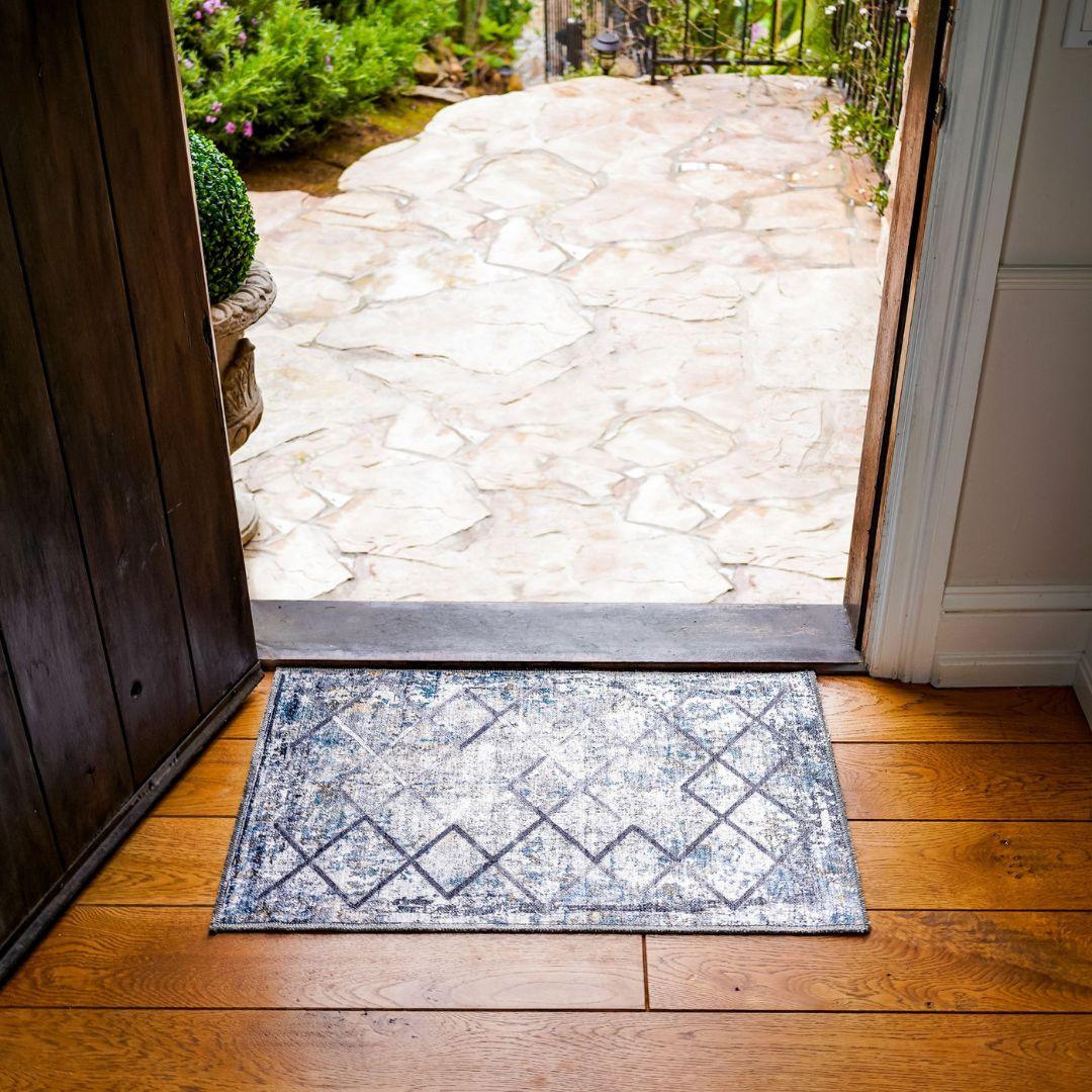 Machine Washable Area Rug, Blue Gray Distressed Design, Recycled Material - SAP-9xN1005-GRE-2X3-5.1.1 - Arconiz