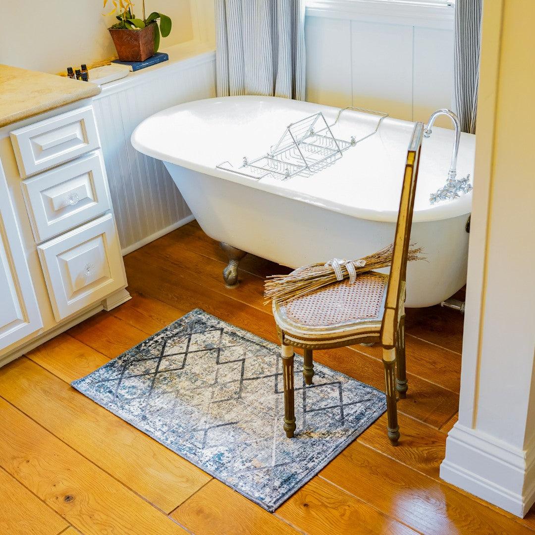 Machine Washable Area Rug, Blue Gray Distressed Design, Recycled Material - SAP-9xN1005-GRE-2X3-5.1.1 - Arconiz