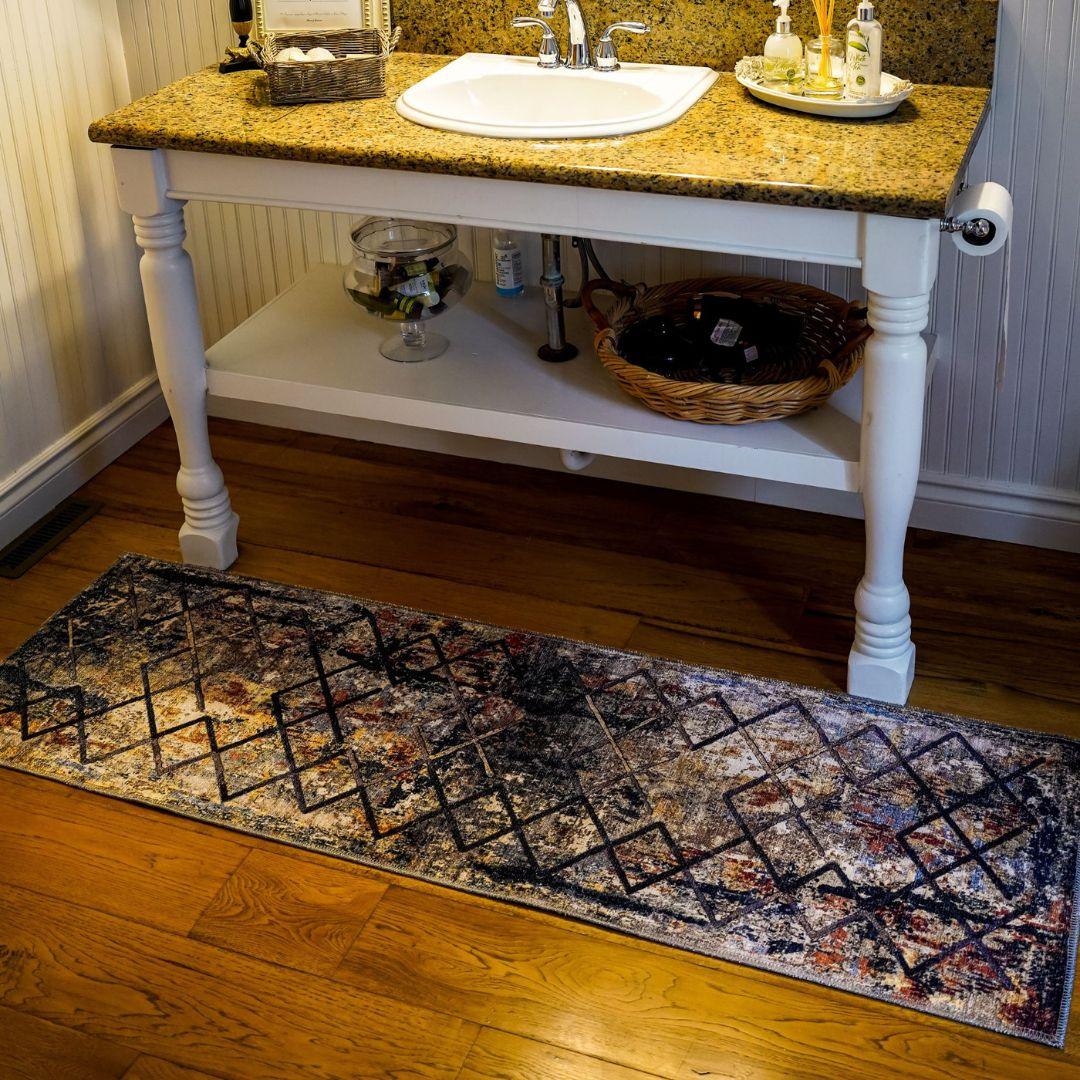 Machine Washable Area Rug, Blue Gray Distressed Design, Recycled Material - SAP-9xN1005-GRE-2X3-5.1.1 - Arconiz