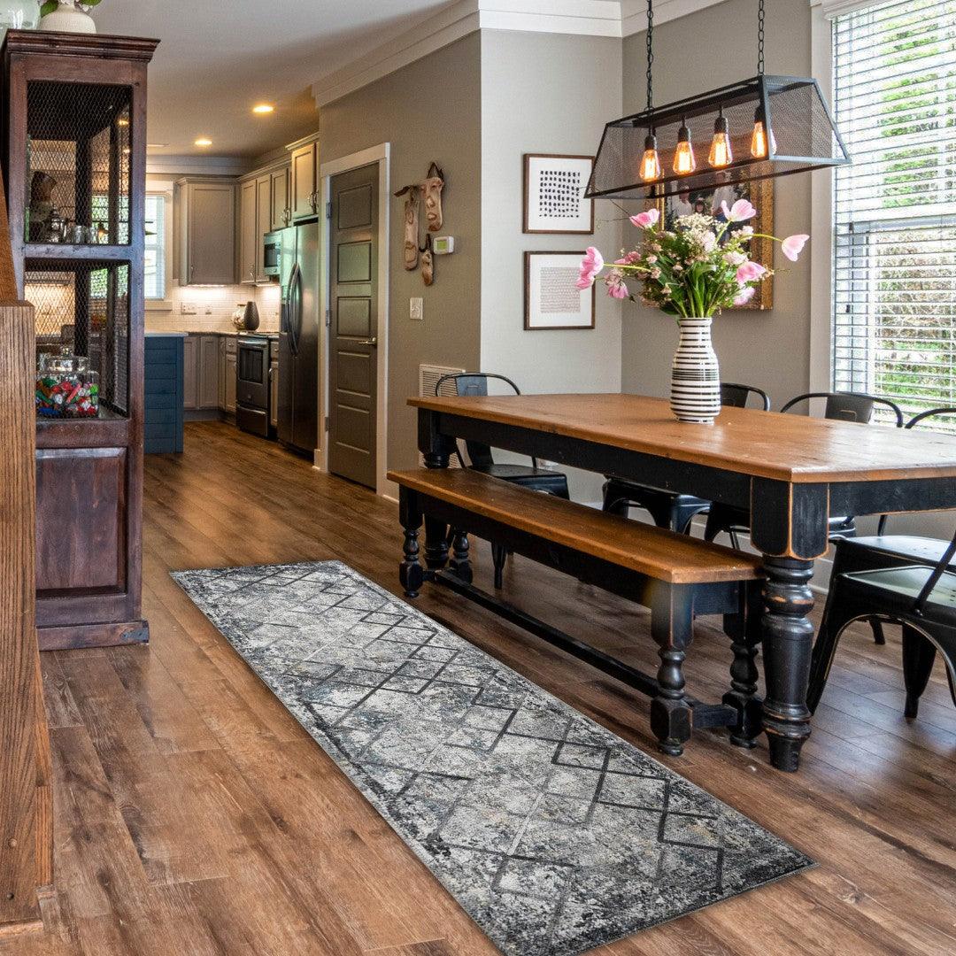 Machine Washable Area Rug, Blue Gray Distressed Design, Recycled Material - SAP-9xN1005-GRE-2X3-5.1.1 - Arconiz