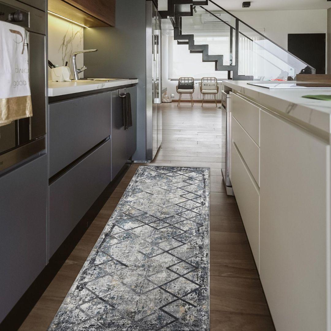 Machine Washable Area Rug, Blue Gray Distressed Design, Recycled Material - SAP-9xN1005-GRE-2X3-5.1.1 - Arconiz