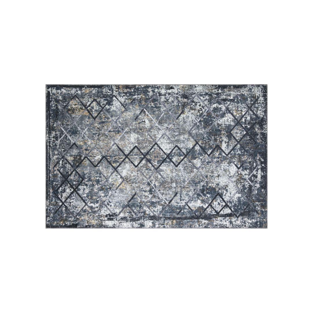 Machine Washable Area Rug, Blue Gray Distressed Design, Recycled Material - SAP-9sN1005-GRE-3X5-5.1.1 - Arconiz