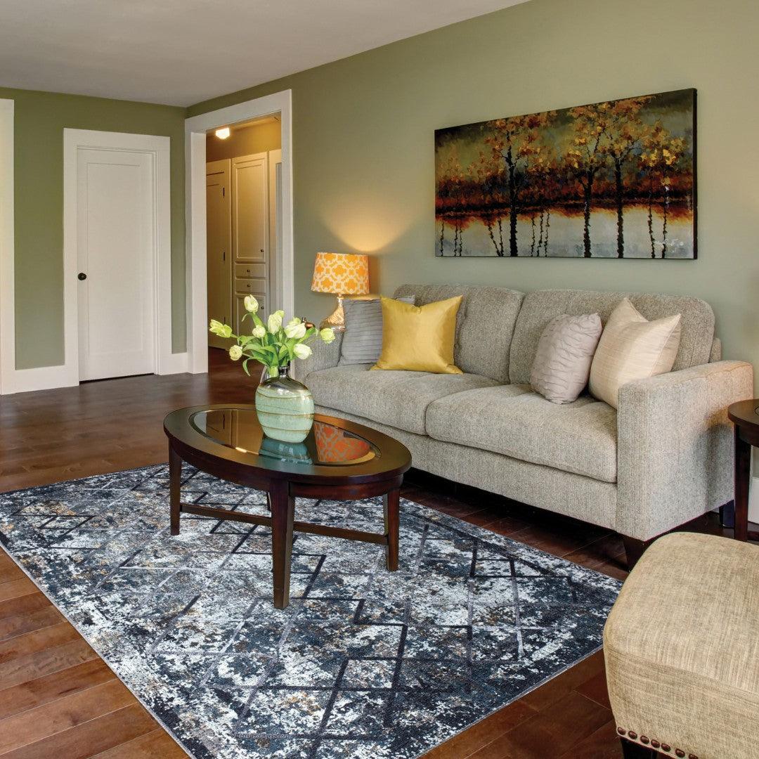 Machine Washable Area Rug, Blue Gray Distressed Design, Recycled Material - SAP-9xN1005-GRE-2X3-5.1.1 - Arconiz