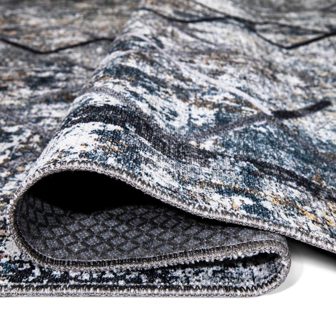 Machine Washable Area Rug, Blue Gray Distressed Design, Recycled Material - SAP-9xN1005-GRE-2X3-5.1.1 - Arconiz