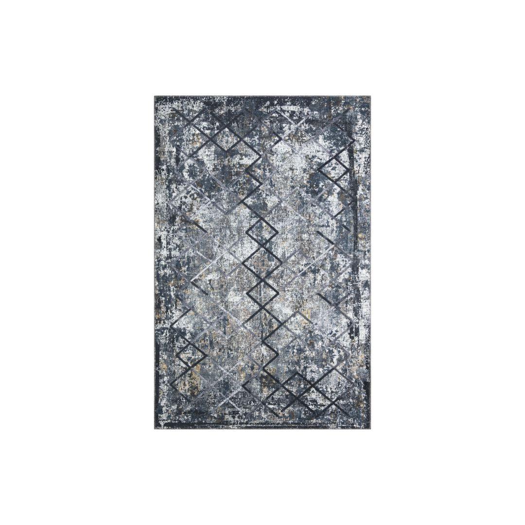 Machine Washable Area Rug, Blue Gray Distressed Design, Recycled Material - SAP-8yN1005-GRE-5X7-5.1.1 - Arconiz