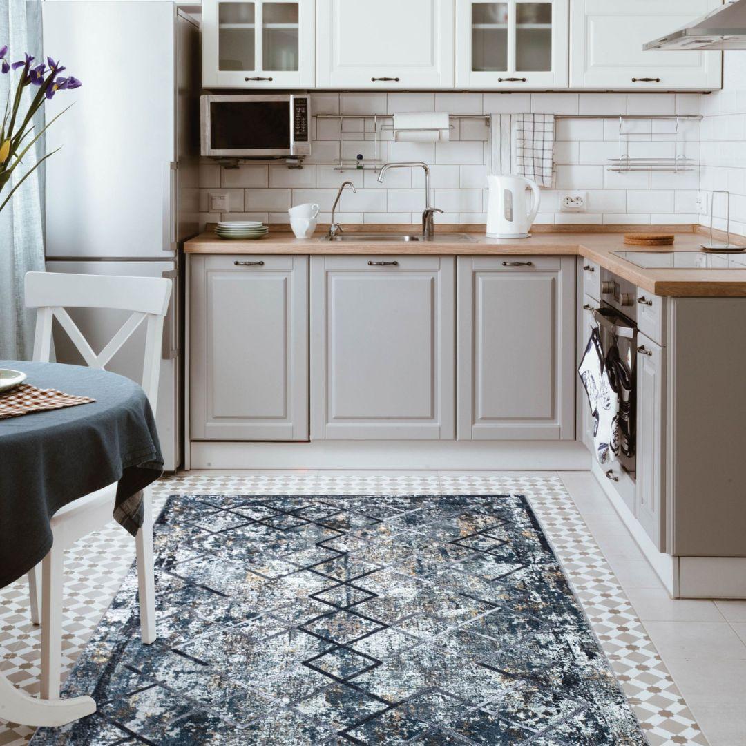 Machine Washable Area Rug, Blue Gray Distressed Design, Recycled Material - SAP-9xN1005-GRE-2X3-5.1.1 - Arconiz