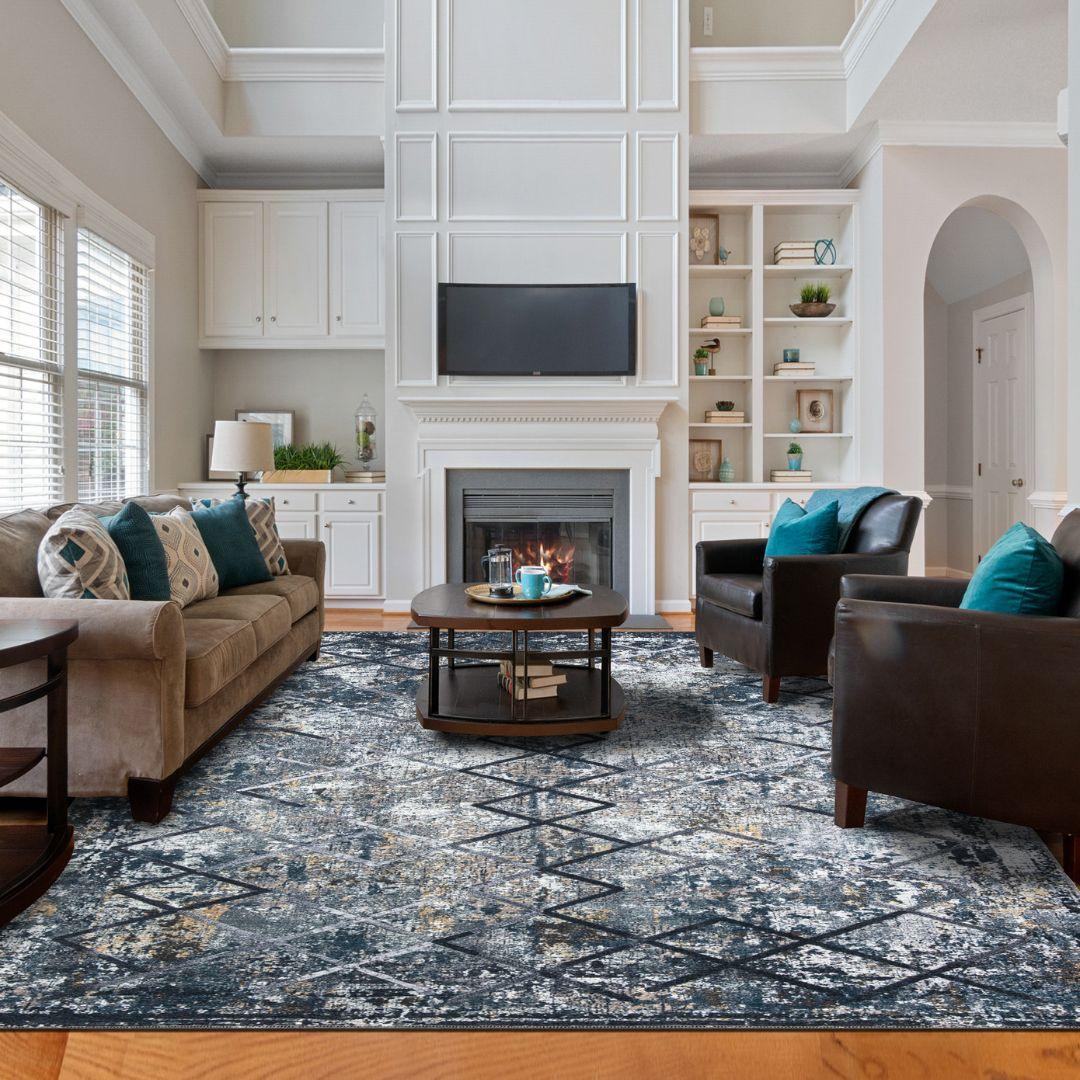 Machine Washable Area Rug, Blue Gray Distressed Design, Recycled Material - SAP-9xN1005-GRE-2X3-5.1.1 - Arconiz