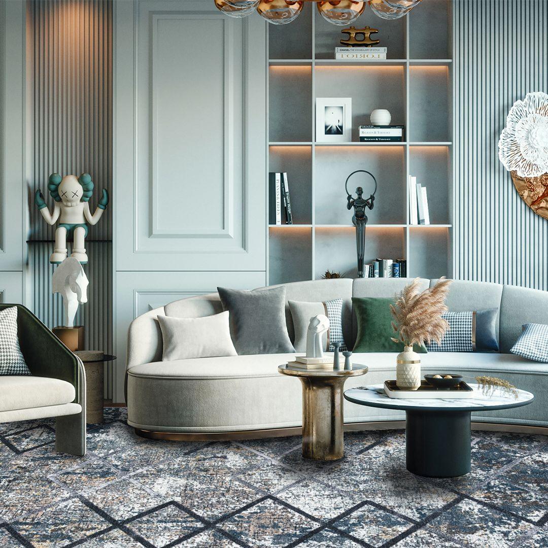 Machine Washable Area Rug, Blue Gray Distressed Design, Recycled Material - SAP-9xN1005-GRE-2X3-5.1.1 - Arconiz