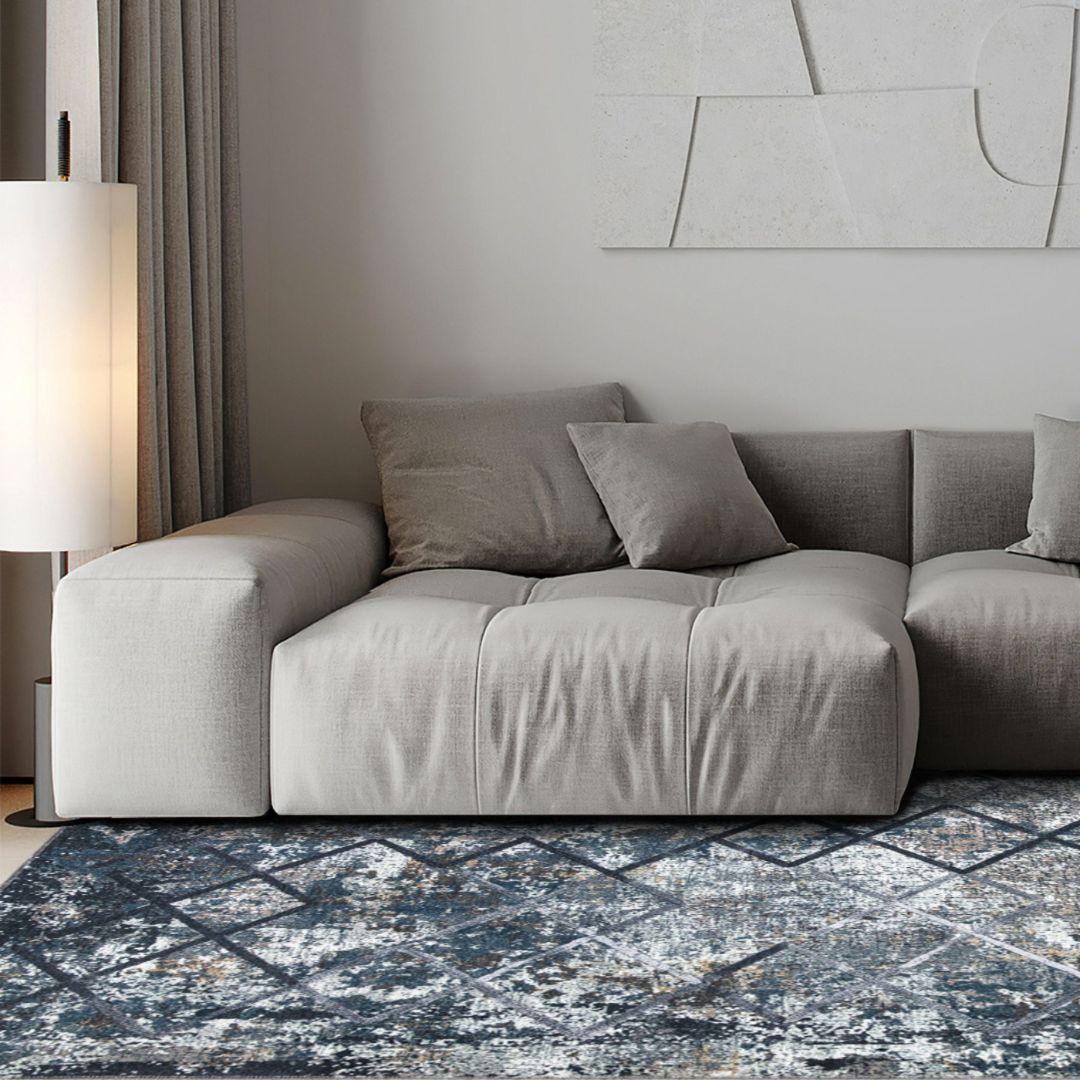 Machine Washable Area Rug, Blue Gray Distressed Design, Recycled Material - SAP-9xN1005-GRE-2X3-5.1.1 - Arconiz