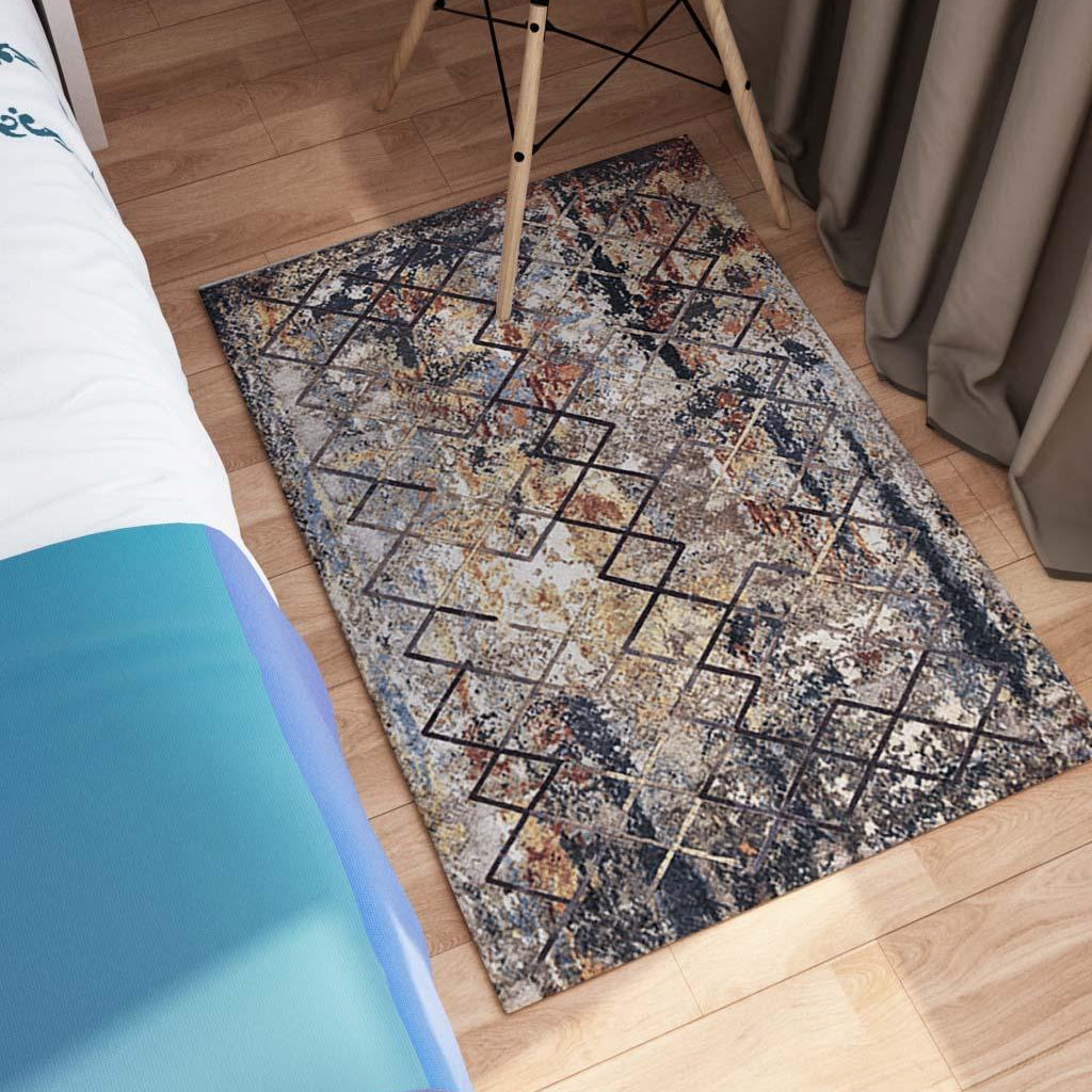 Machine Washable Gold Area Rug‚ Recycled Material - SAP-N1038-MUL-2X3-5.1.1 - Arconiz