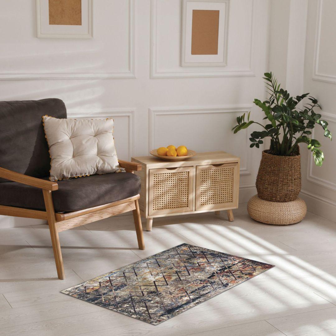 Machine Washable Gold Area Rug‚ Recycled Material - SAP-N1038-MUL-2X3-5.1.1 - Arconiz