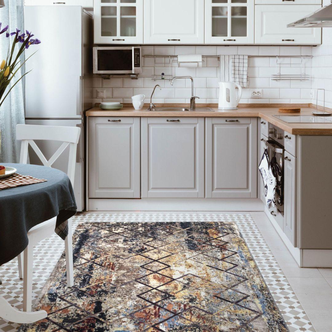 Machine Washable Gold Area Rug‚ Recycled Material - SAP-N1038-MUL-2X3-5.1.1 - Arconiz