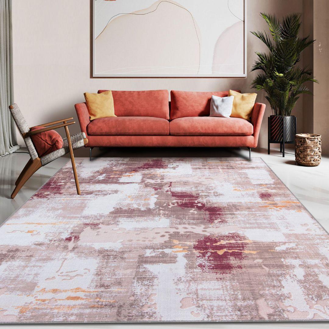 Machine Washable Multicolor Area Rug - Modern & Distressed - SAP-P1004-BUR-3X5-2.2.1 - Arconiz