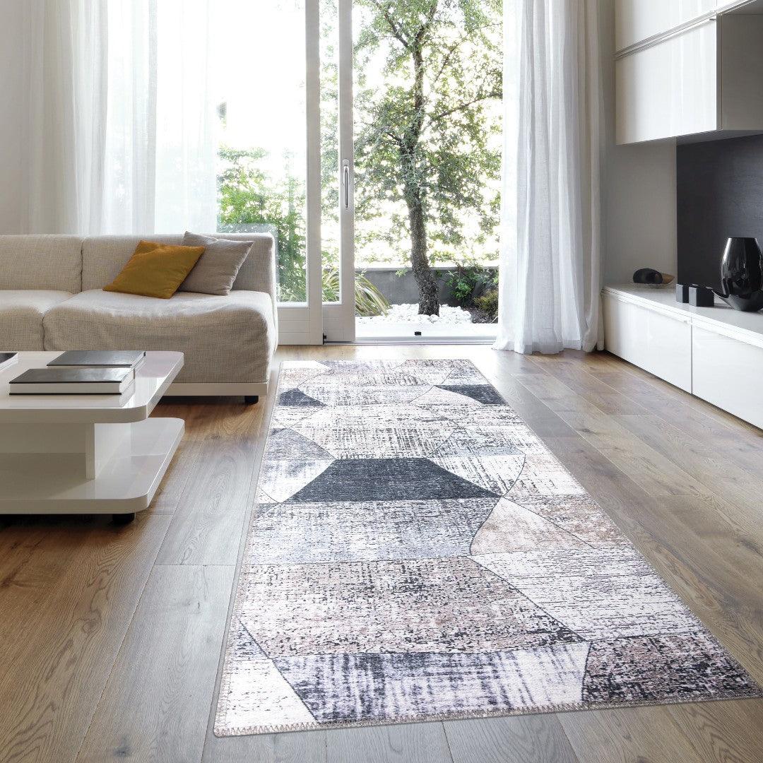 Machine Washable Modern Geometric Area Rug - Gray & Black - SAP-4JP1044-GRE-2X6-4.2.1 - Arconiz