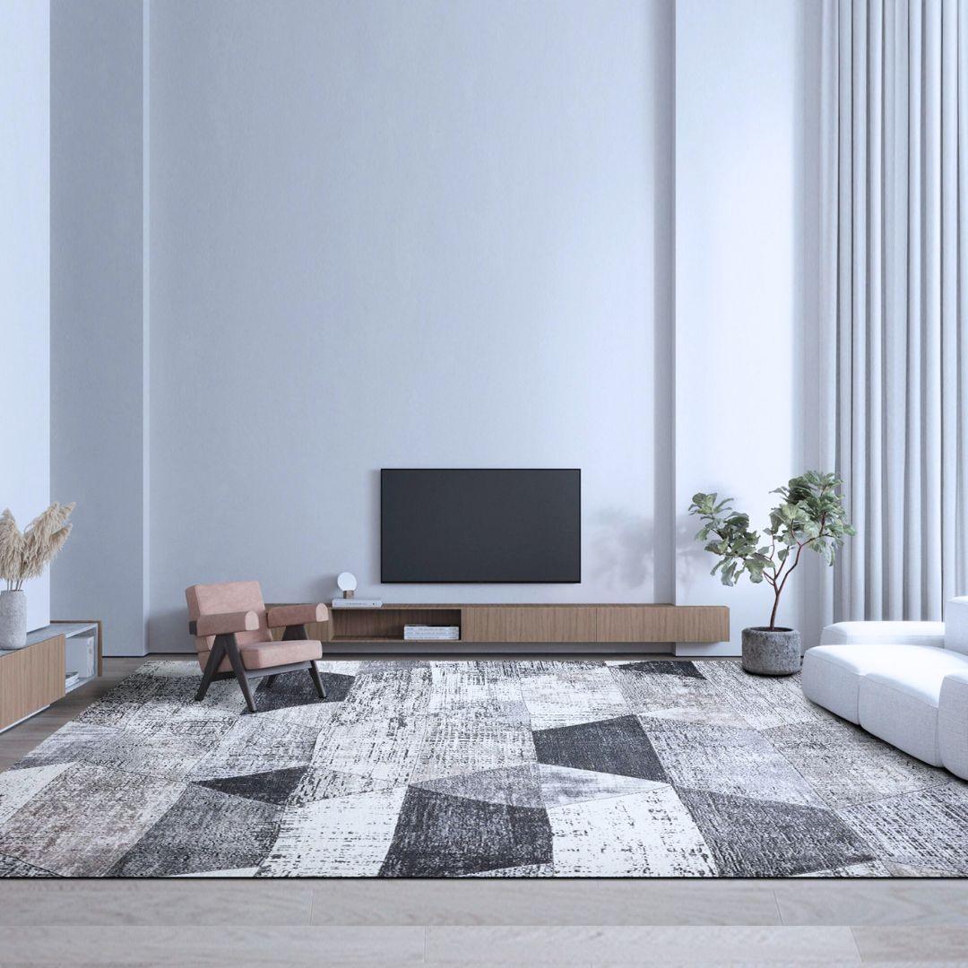 Machine Washable Modern Geometric Area Rug - Gray & Black - SAP-4JP1044-GRE-2X6-4.2.1 - Arconiz