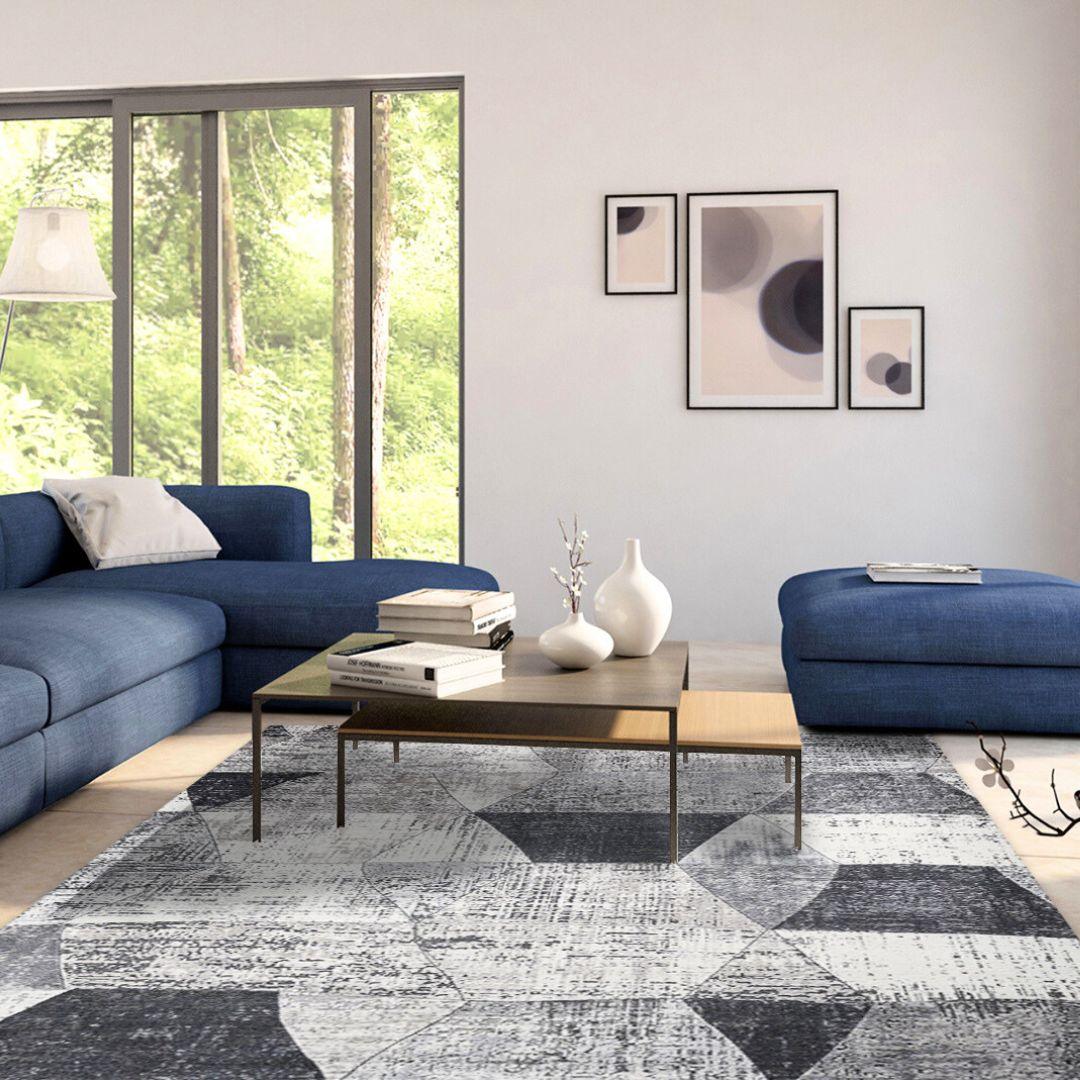 Machine Washable Modern Geometric Area Rug - Gray & Black - SAP-4JP1044-GRE-2X6-4.2.1 - Arconiz