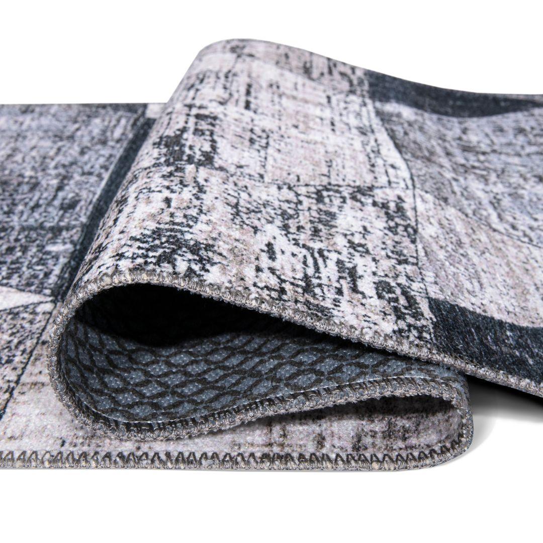 Machine Washable Modern Geometric Area Rug - Gray & Black - SAP-4JP1044-GRE-2X6-4.2.1 - Arconiz