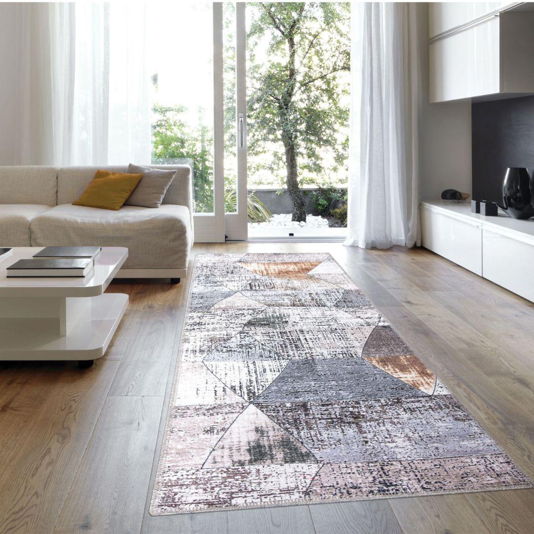 Machine Washable Geometric Pattern Distressed Blue & Gray Area Rug - SAP-P1044-MUL-2X6-4.2.1 - Arconiz