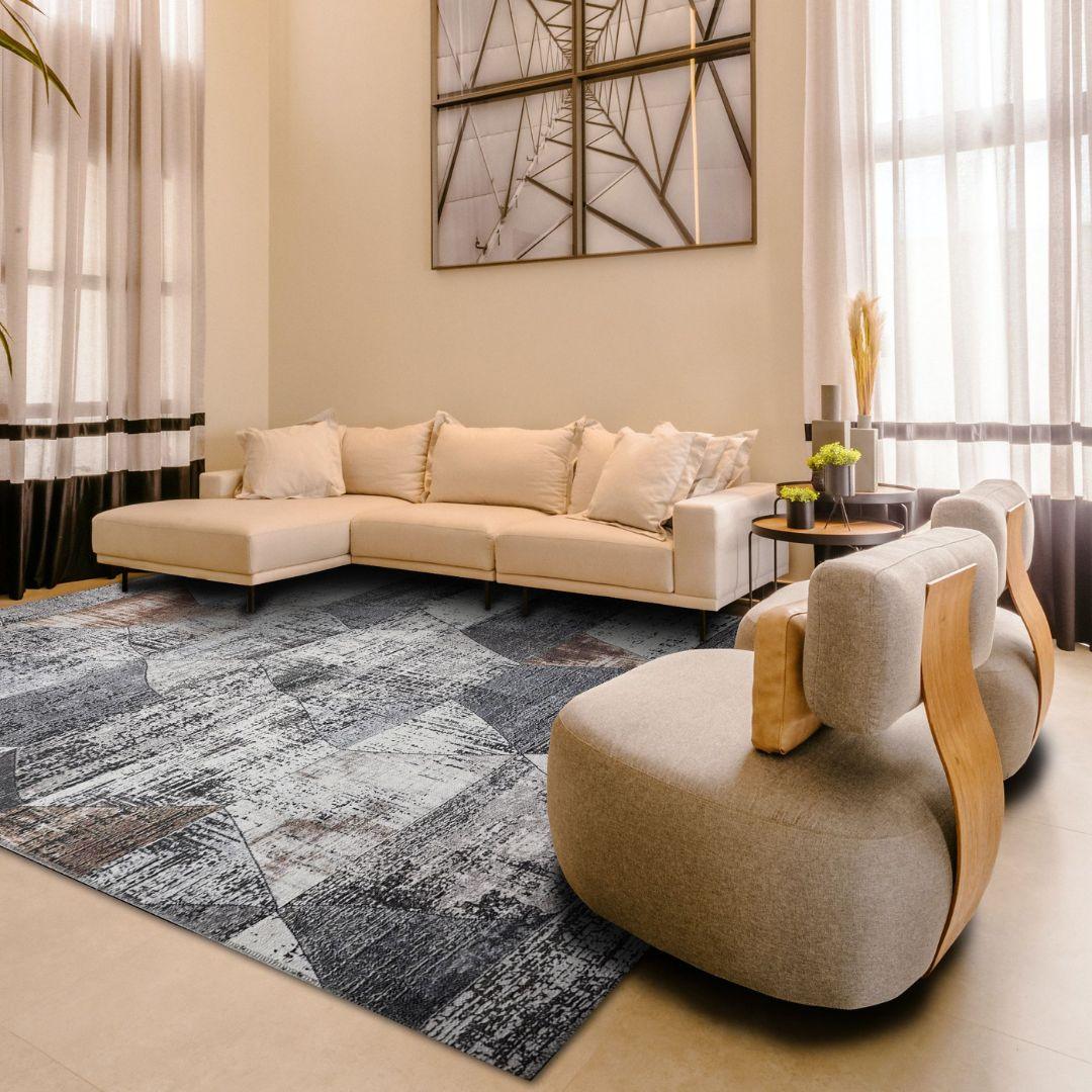 Machine Washable Geometric Pattern Distressed Blue & Gray Area Rug - SAP-P1044-MUL-2X6-4.2.1 - Arconiz