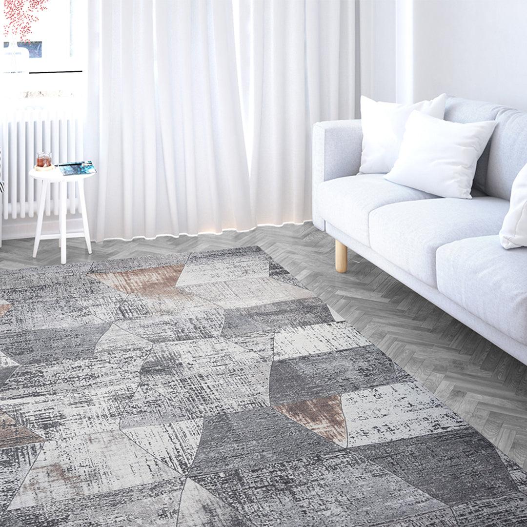 Machine Washable Geometric Pattern Distressed Blue & Gray Area Rug - SAP-P1044-MUL-2X6-4.2.1 - Arconiz
