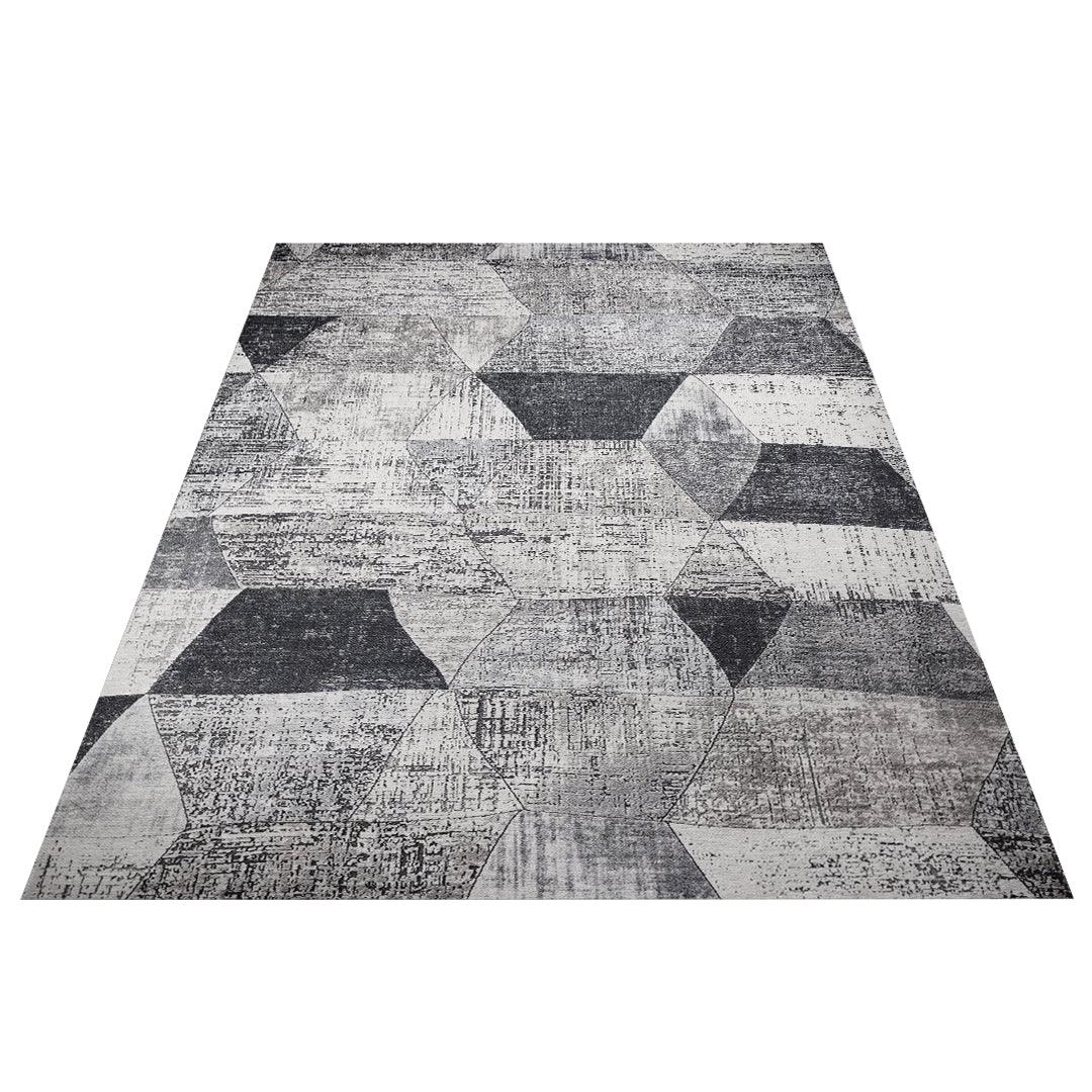 Machine Washable Modern Geometric Area Rug - Gray & Black - SAP-4JP1044-GRE-2X6-4.2.1 - Arconiz