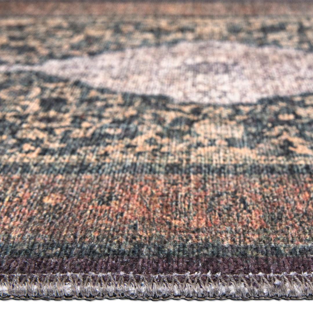 Machine Washable Oriental Rug, Vintage Distressed Medallion, Blue-Gold - SAP-P1071-GOL-2X3-2.3.1 - Arconiz