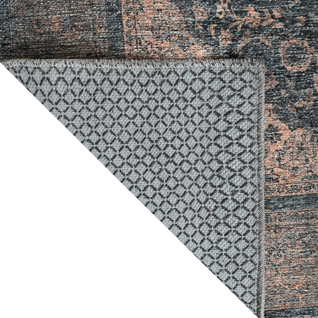 Machine Washable Oriental Rug, Vintage Distressed Medallion, Blue-Gold - SAP-P1071-GOL-2X3-2.3.1 - Arconiz