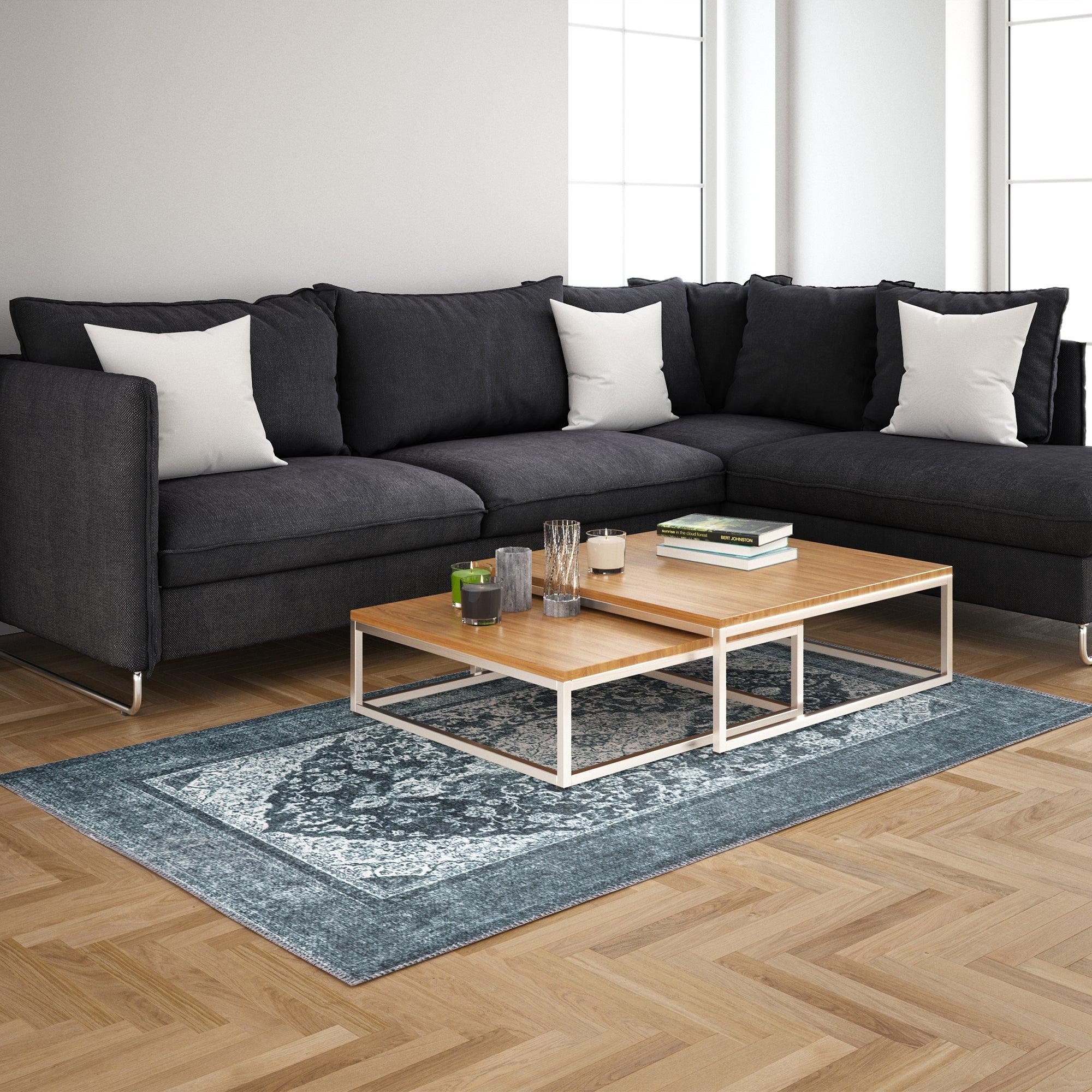 Machine Washable Area Rug, Blue and Gray Distressed - SAP-P1071-GRE-2X3-2.3.1 - Arconiz