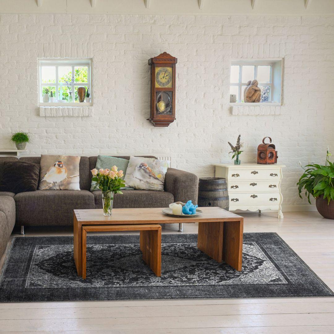 Machine Washable Area Rug, Blue and Gray Distressed - SAP-P1071-GRE-2X3-2.3.1 - Arconiz