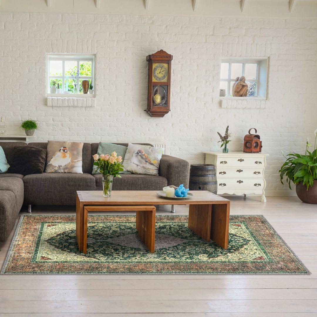 Machine Washable Green Area Rug, Eco-Friendly and Kid-Friendly - SAP-P1071-GREN-2X3-2.3.1 - Arconiz